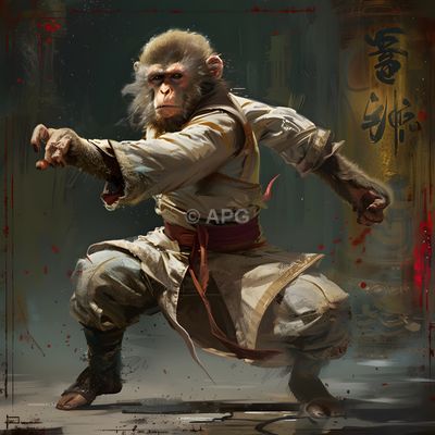 Affe in Kampfhaltung (KI-Kunst)